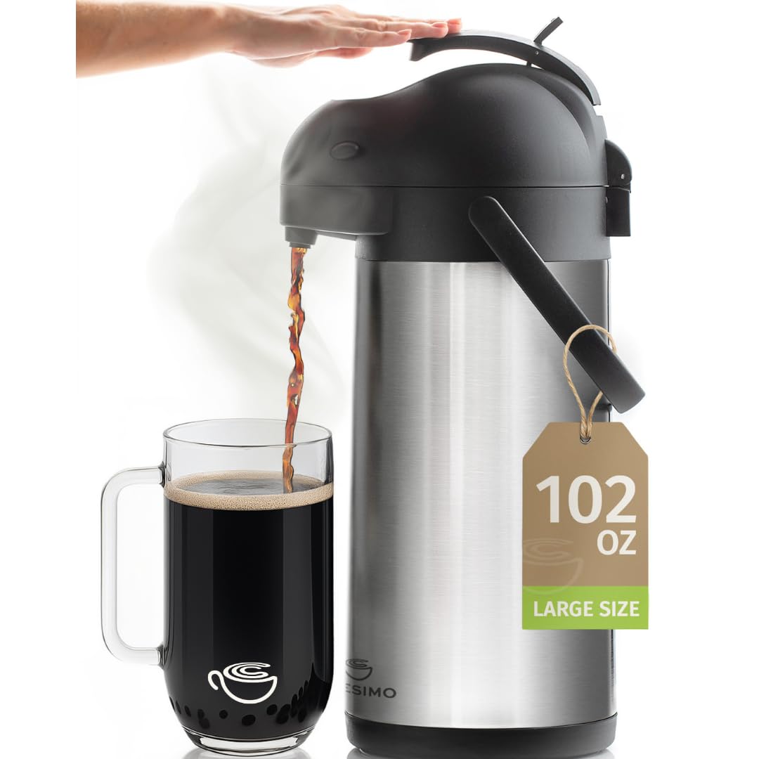 Cresimo Coffee Carafe with Pump 102oz / 3L Airpot Large Hot Water Dispenser