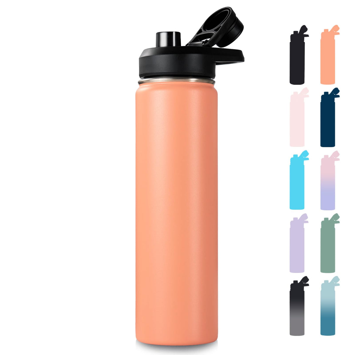 Fijinhom Insulated Water Bottle with Handle, 304 Stainless Steel Water Bottles with Wide Mouth, Double Wall Vacuum Sports Water Bottle, BPA Free, Keep Cold and Hot, 24 Ounces, Black