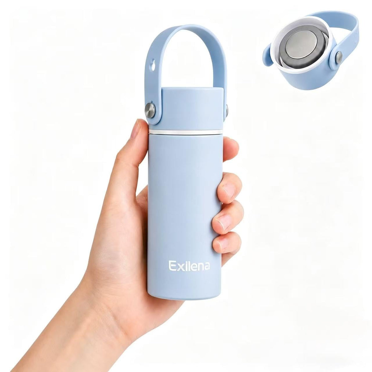 Exllena 【Upgraded】 Mini Insulated Water Bottle 6.8oz/200ml with Adjustable Silicone Handle– Small Flask for Hot & Cold Drinks, Leakproof, Ideal for Purse, Lunchbox...(Midnight Sapphire)