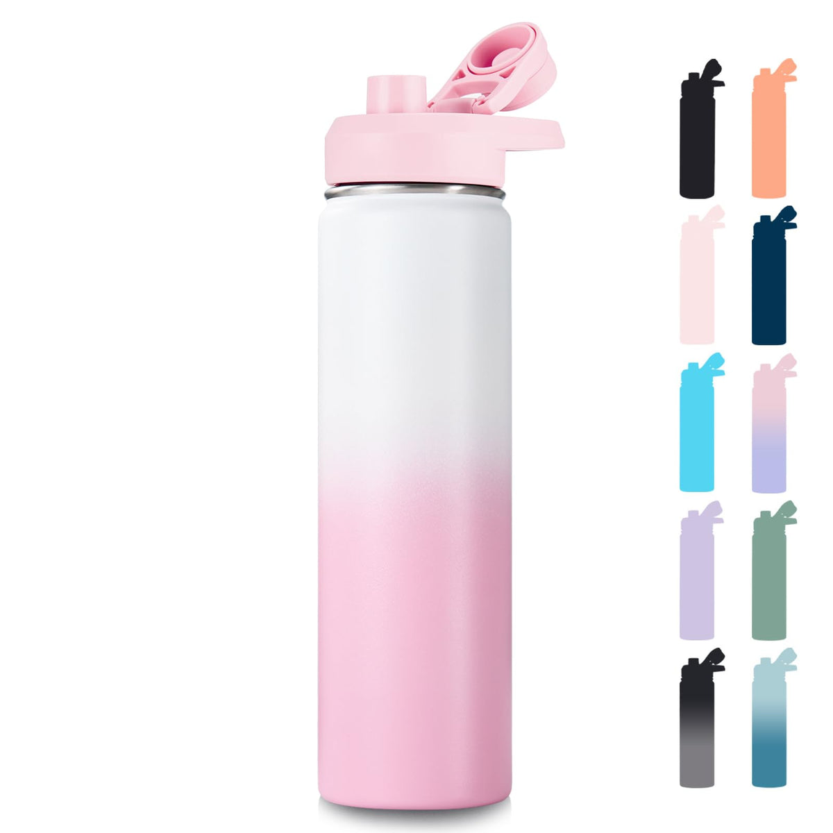 Fijinhom Insulated Water Bottle with Handle, 304 Stainless Steel Water Bottles with Wide Mouth, Double Wall Vacuum Sports Water Bottle, BPA Free, Keep Cold and Hot, 24 Ounces, Black