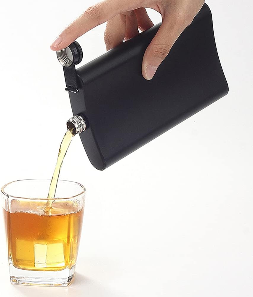 FYL 12 Oz 18/8 Stainless Steel Hip Flask for Liquor with Never-Lose Cap, Leakproof Easy Pour Funnel is Included, Matte Black