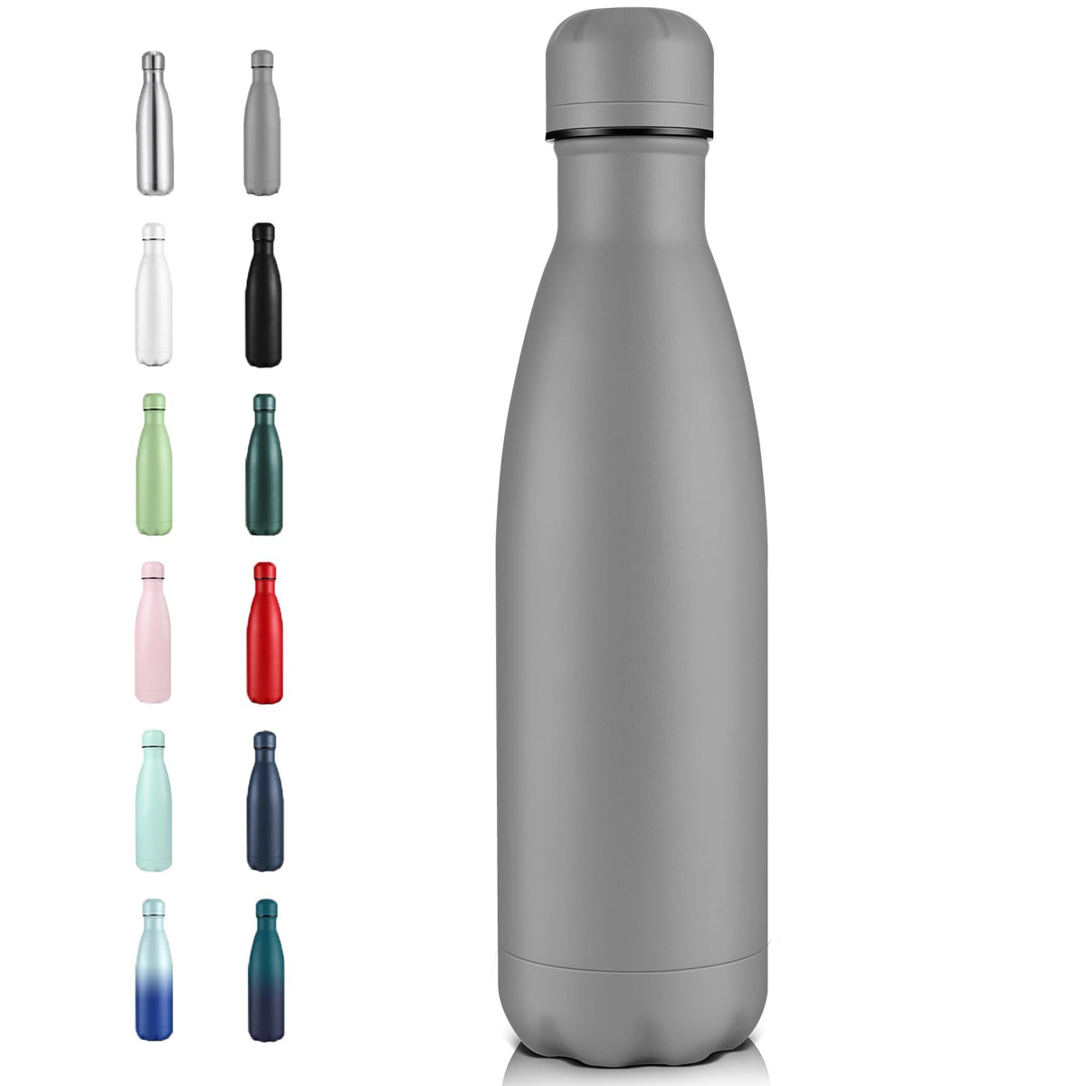 Volhoply 17oz Insulated Stainless Steel Water Bottle（Silver,1 Pack)