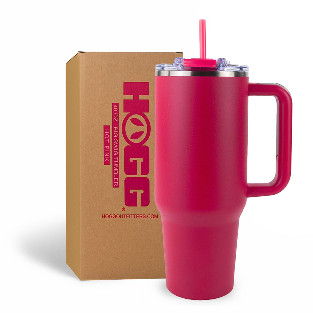 Hogg Big Swig 40oz Tumbler with Handle and Straw - Red, 40 oz Tumbler, Insulated Cup with Handle, 40oz Water Bottle with Straw, Thermal Cups, Leak Proof Lid, Travel Mugs, Stainless Steel