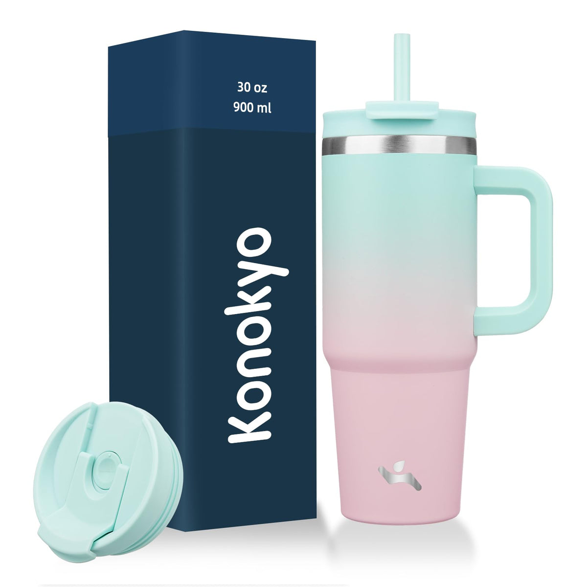 Konokyo 30 oz Insulated Tumbler Water Bottle with Handle, Straw Lid