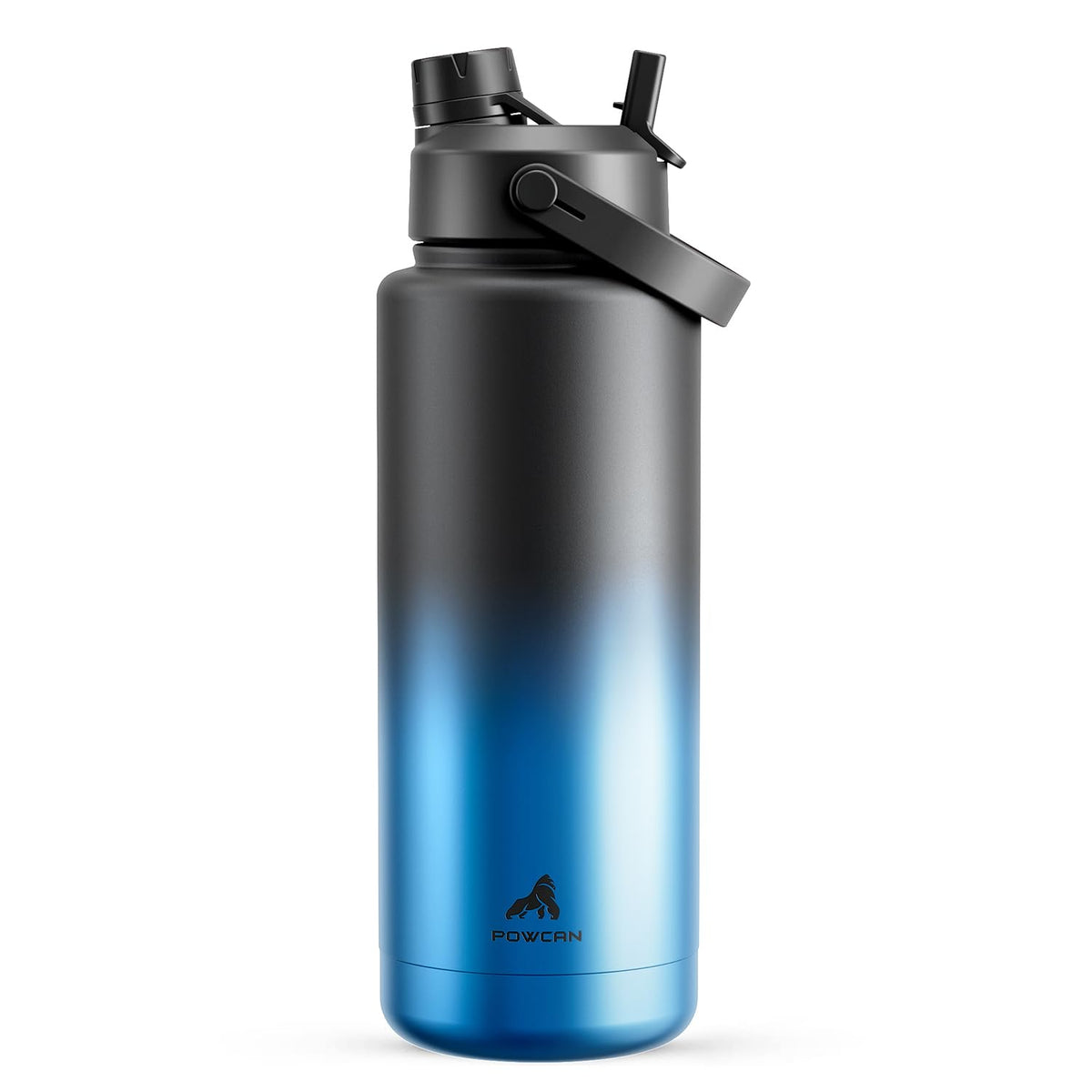 POWCAN 26 oz Insulated Water Bottle with 2-in-1 Straw and Spout Lid, Keep Cold 24H, Leak-Proof, Fits in Car Cup Holder, Stainless Steel Water Bottle for Sports, Travel, and School (Dark Knight)