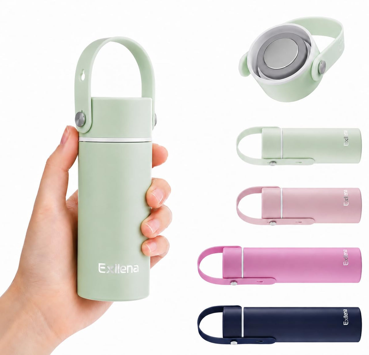 Exllena 【Upgraded】 Mini Insulated Water Bottle 6.8oz/200ml with Adjustable Silicone Handle– Small Flask for Hot & Cold Drinks, Leakproof, Ideal for Purse, Lunchbox...(Midnight Sapphire)