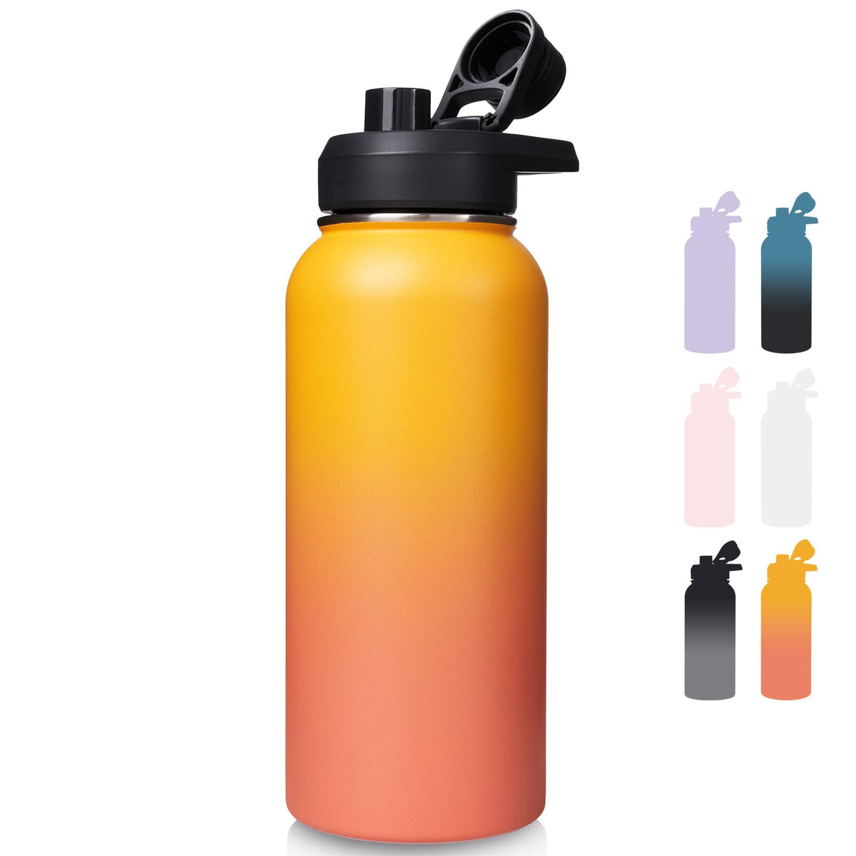 Fijinhom Insulated Water Bottle with Handle, 304 Stainless Steel Water Bottles with Wide Mouth, Double Wall Vacuum Sports Water Bottle, BPA Free, Keep Cold and Hot, 24 Ounces, Black