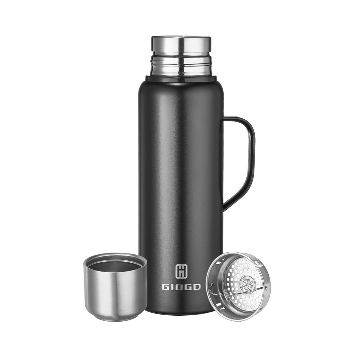 Insulated vacuum Thermo Bottle 500ml/16.9oz with cup Stainless steel coffee bottles for hot and cold drink water flask.(Silver,500ml)