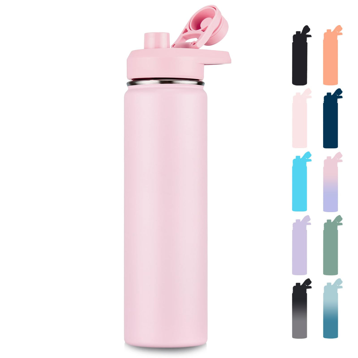 Fijinhom Insulated Water Bottle with Handle, 304 Stainless Steel Water Bottles with Wide Mouth, Double Wall Vacuum Sports Water Bottle, BPA Free, Keep Cold and Hot, 24 Ounces, Black