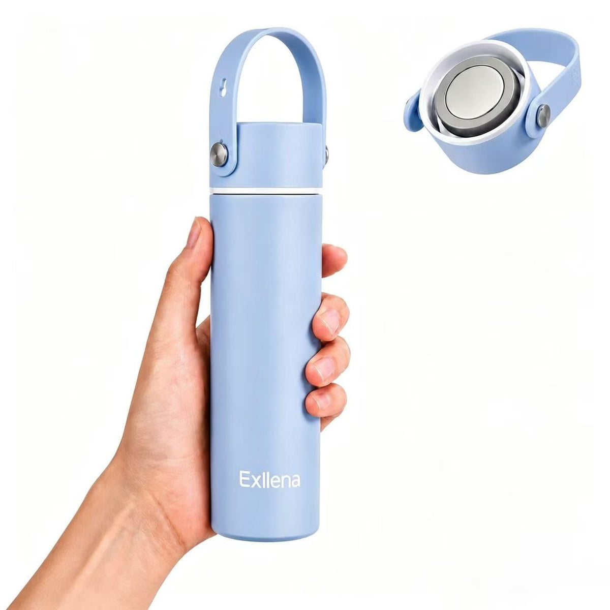 Exllena 【Upgraded】 Mini Insulated Water Bottle 6.8oz/200ml with Adjustable Silicone Handle– Small Flask for Hot & Cold Drinks, Leakproof, Ideal for Purse, Lunchbox...(Midnight Sapphire)