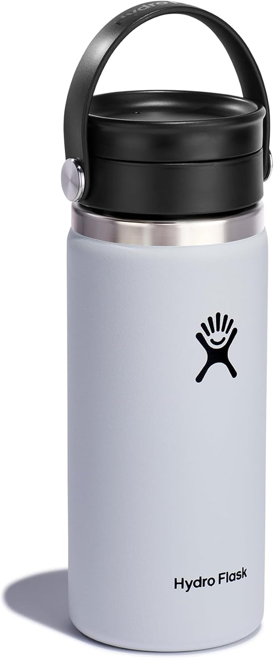 Hydro Flask Water Bottle - Insulated Stainless Steel - Wide Mouth Flex Sip Lid, Non Spill, Leakproof and Refillable in 16 Oz White