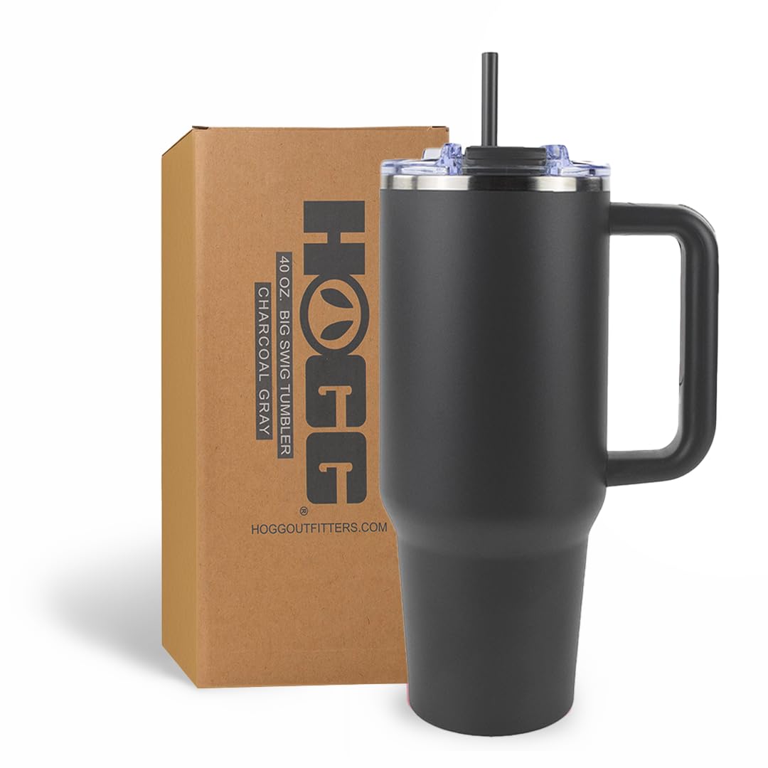 Hogg Big Swig 40oz Tumbler with Handle and Straw - Red, 40 oz Tumbler, Insulated Cup with Handle, 40oz Water Bottle with Straw, Thermal Cups, Leak Proof Lid, Travel Mugs, Stainless Steel