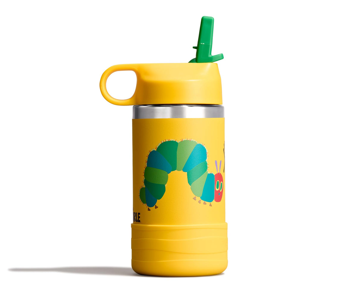 Hydro Flask Kids Water Bottle for School - Stainless Steel and Insulated with Straw Cap - 12 Oz World of Eric Carle Caterpillar Yellow