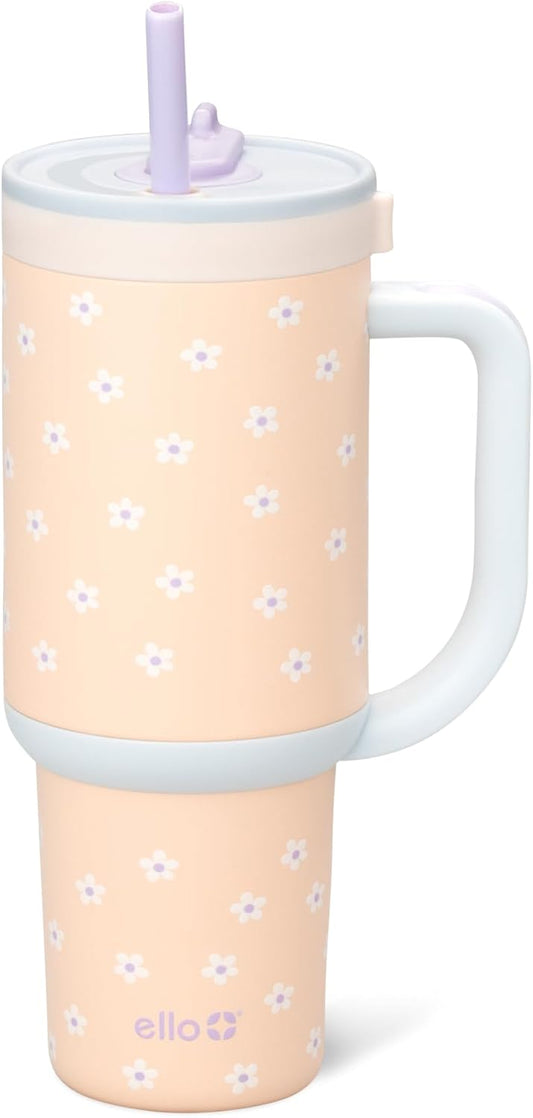 Ello Oasis 30oz Insulated Stainless Steel Tumbler with Straw, Daisies