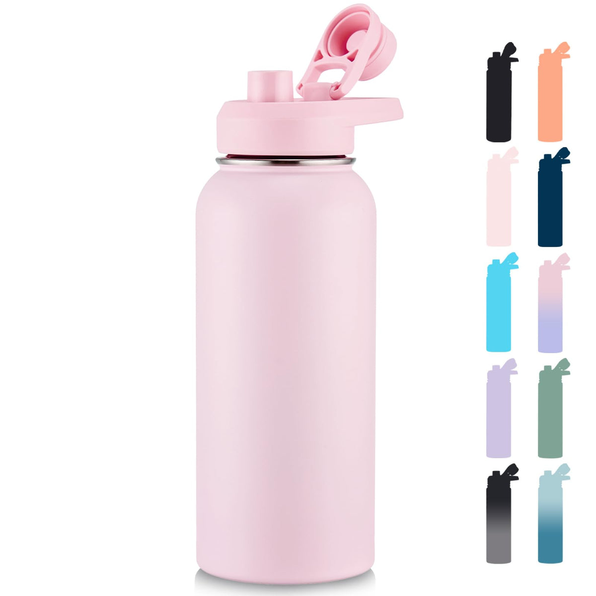 Fijinhom Insulated Water Bottle with Handle, 304 Stainless Steel Water Bottles with Wide Mouth, Double Wall Vacuum Sports Water Bottle, BPA Free, Keep Cold and Hot, 24 Ounces, Black