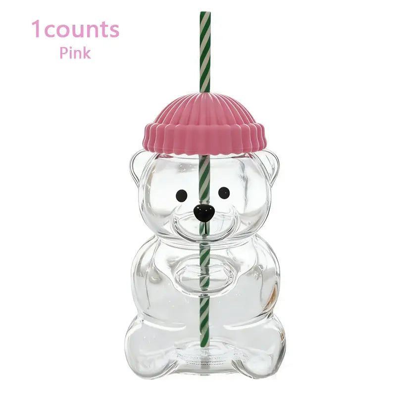 Adorable Bear Straw Glass Cup, 20oz Clear Glass Drinking Bottle With Straw, Portable Clear Drinkware Drink Containers for Coffee, Juice, Milk, Tea, Ideal Gift for Girls, Teens, Parties, Beach Travel, Straw Water Bottle
