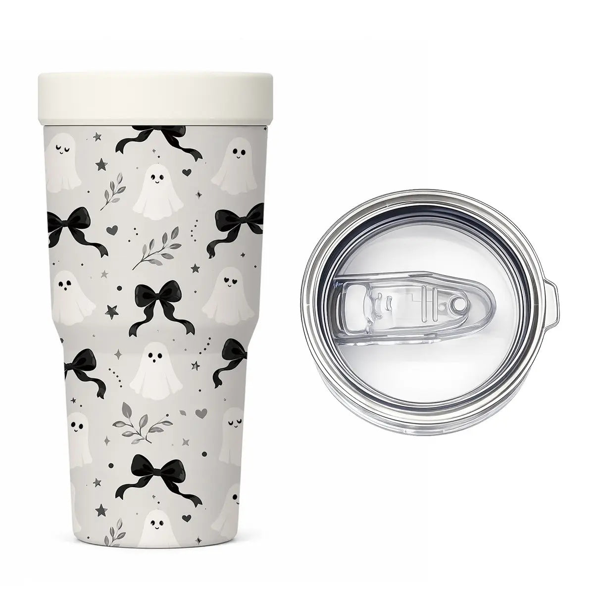 1 PC Halloween Ghost & Black Cat Print 2-in-1 Insulated Can Cooler, Includes Tumbler Lid, Converts to Travel Tumbler, Double Wall Vacuum Stainless Steel Flask, Fits Most 16-24oz To-Go Coffee & Bubble Tea Cups, Perfect for Halloween, Christmas & Daily Use