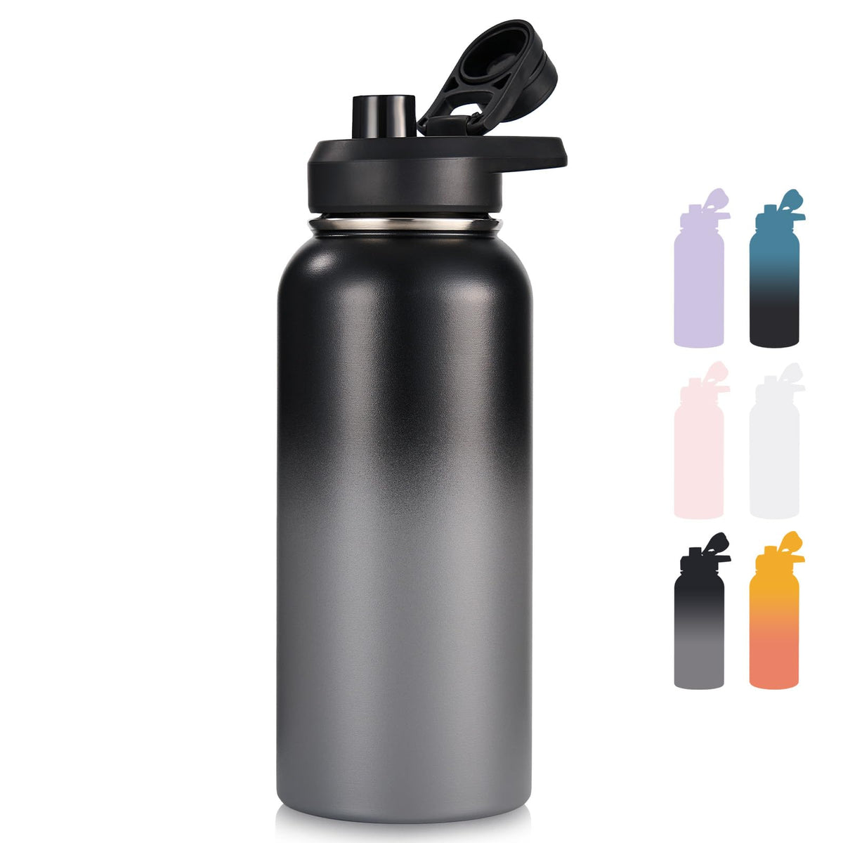 Fijinhom Insulated Water Bottle with Handle, 304 Stainless Steel Water Bottles with Wide Mouth, Double Wall Vacuum Sports Water Bottle, BPA Free, Keep Cold and Hot, 24 Ounces, Black