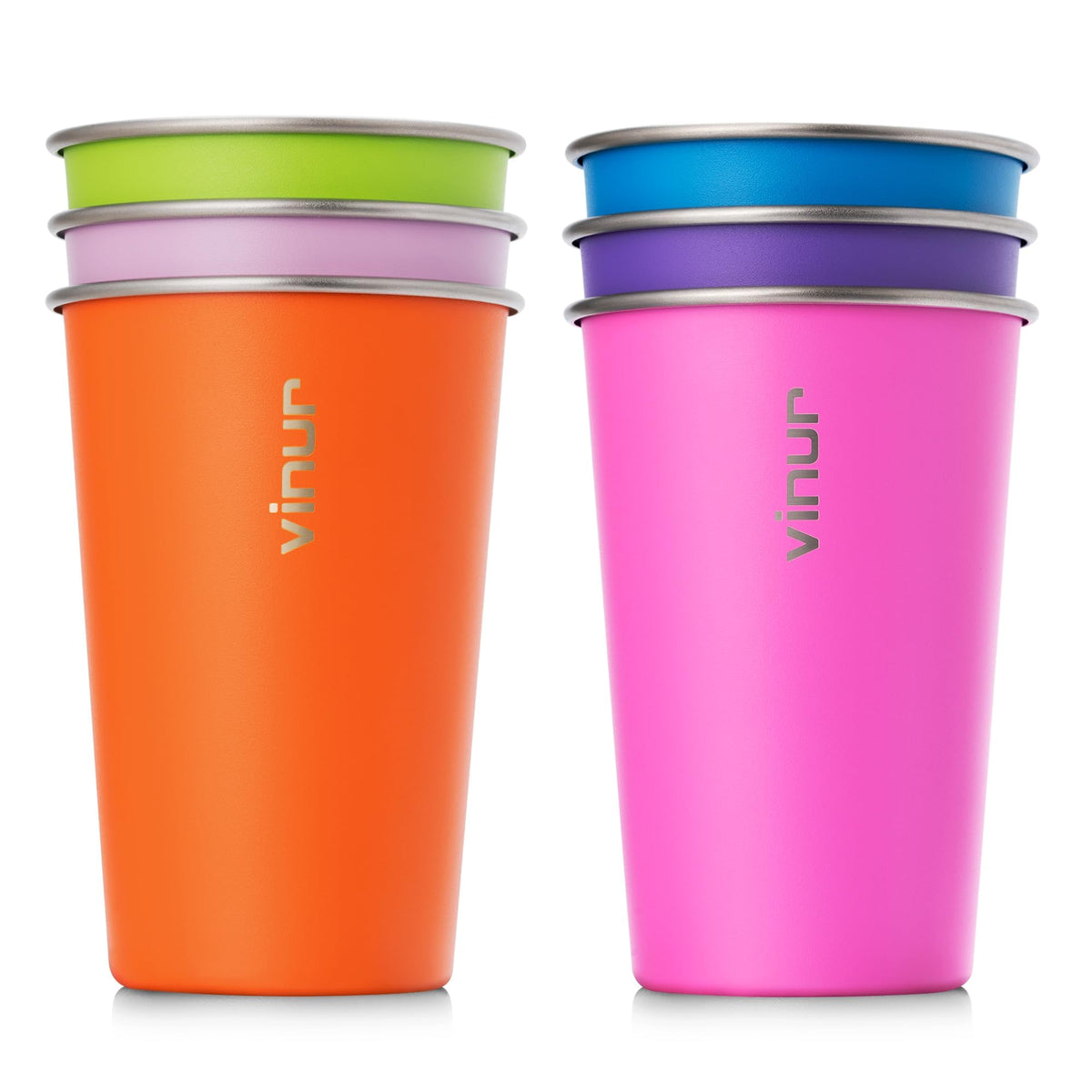 Stainless Steel Cups-16 oz Colorful Stackable Metal Drinking Glasses 8 Pcs
