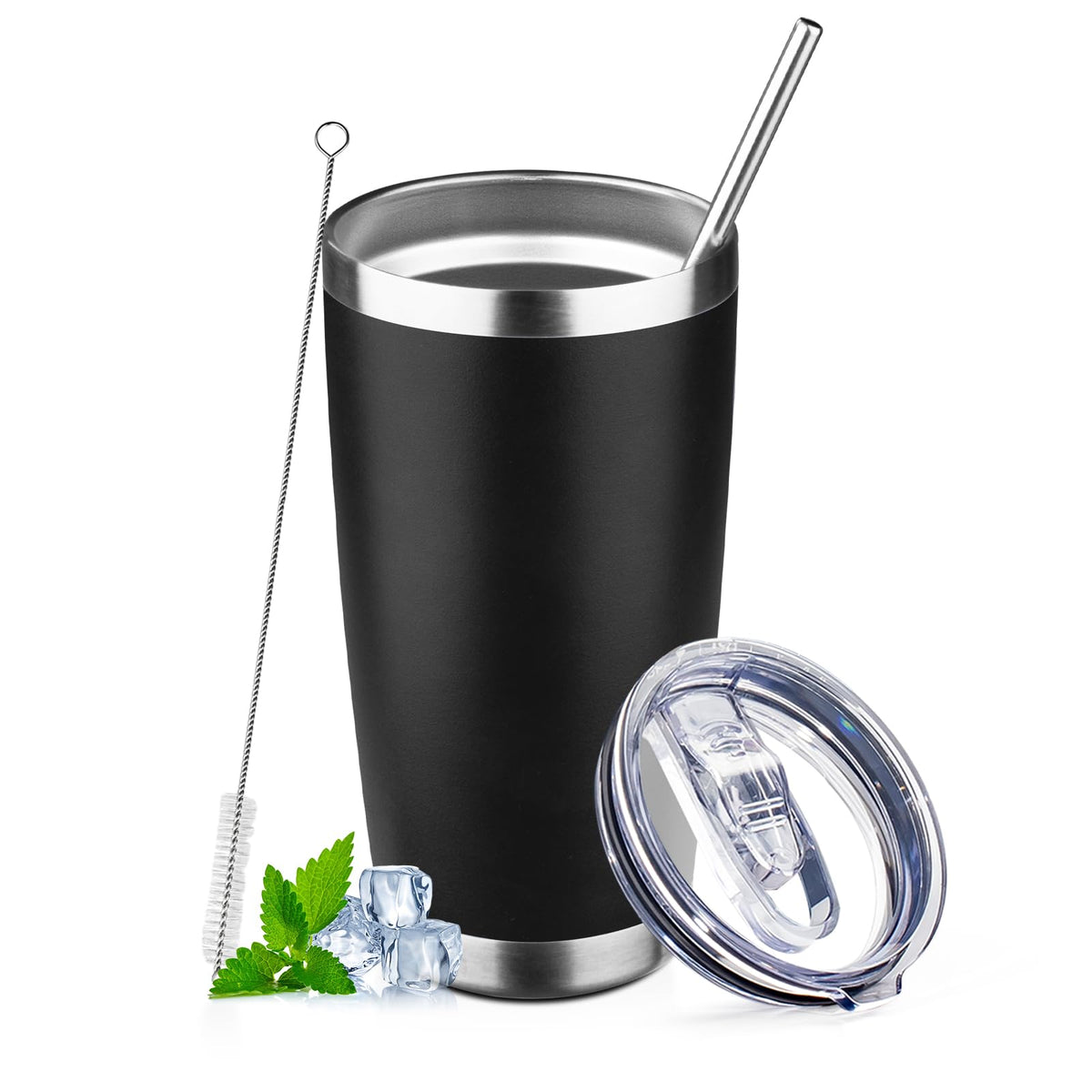 30 oz Tumbler with Lids and Straws Double Wall Insulated Tumbler Cup,Stainless Steel Leak-proof Thermal Coffee Tumbler Powder Coated Travel Mug for Cold and Hot Beverages,Silver