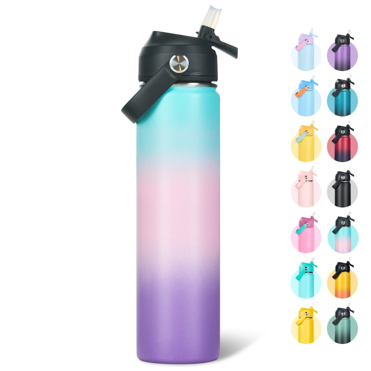 Fijinhom 18oz Insulated Stainless Steel Water Bottle, Wide Mouth Double Wall Vacuum, Silicone Straw, Sweat & Leak Proof, BPA Free Insulated Water Flask for Travel, Keep Cold 24h Hot 12h, Black
