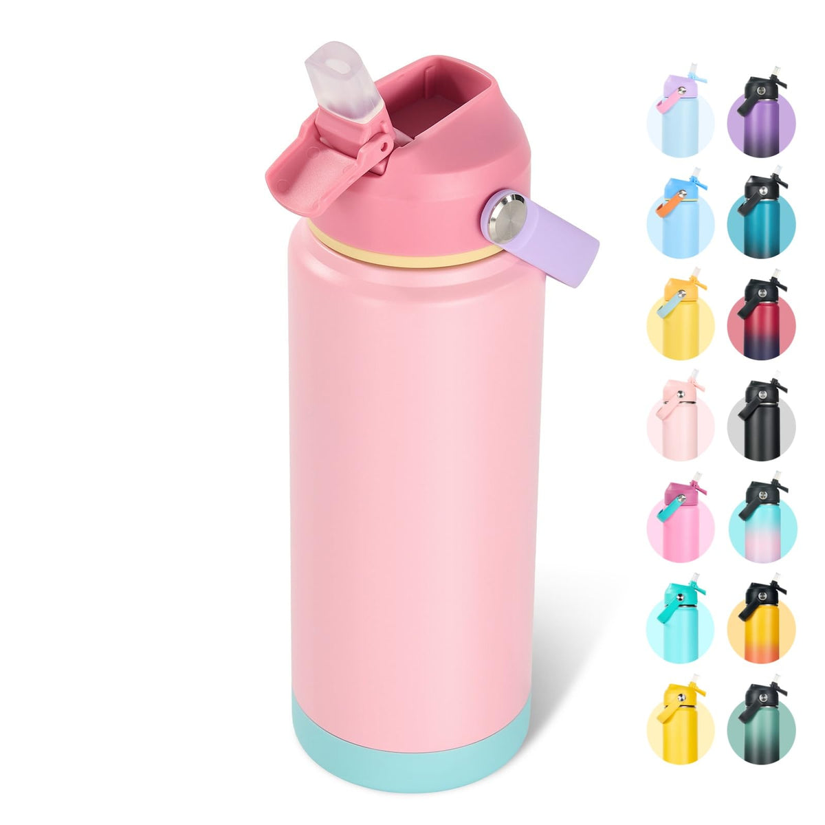 Fijinhom 24oz Insulated Stainless Steel Water Bottle, Wide Mouth Double Wall Vacuum, Silicone Straw, Sweat & Leak Proof, BPA Free Insulated Water Flask for Travel, Keep Cold 24h Hot 12h, Black