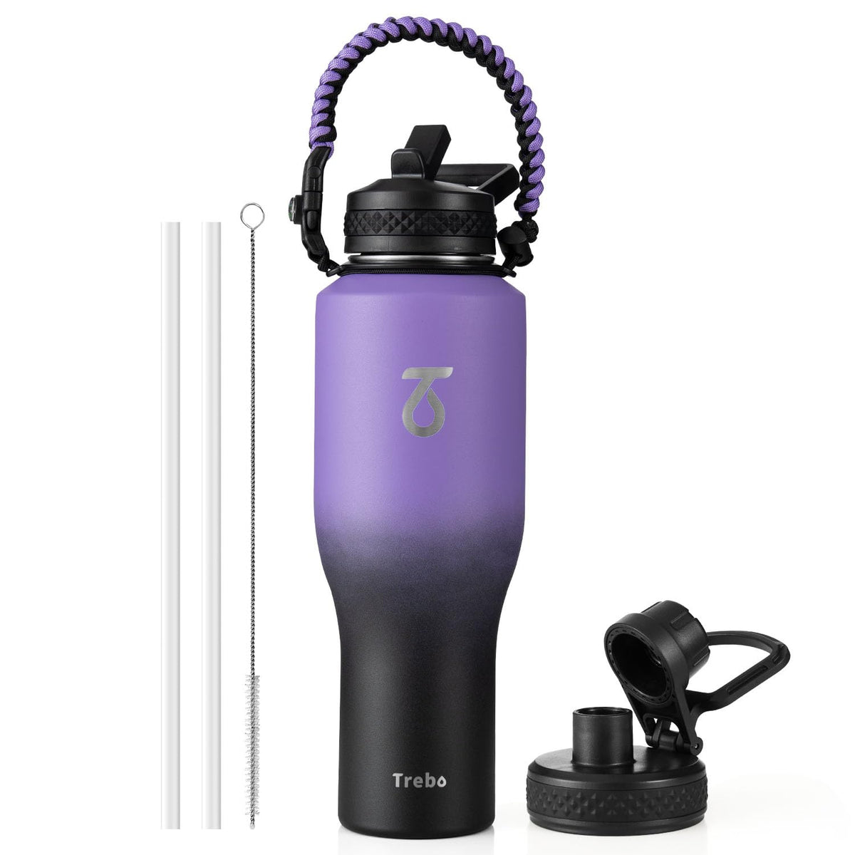 Trebo 40 oz Water Bottle Insulated Fit in Any Car Cup Holder with 2 Lids