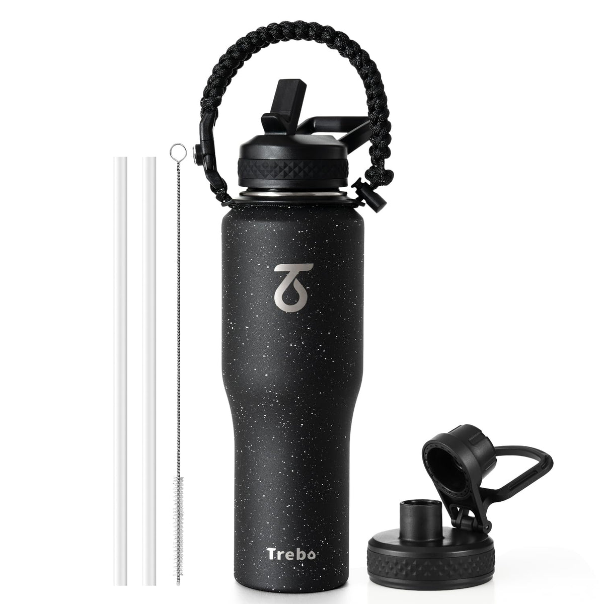 Trebo 40 oz Water Bottle Insulated Fit in Any Car Cup Holder with 2 Lids
