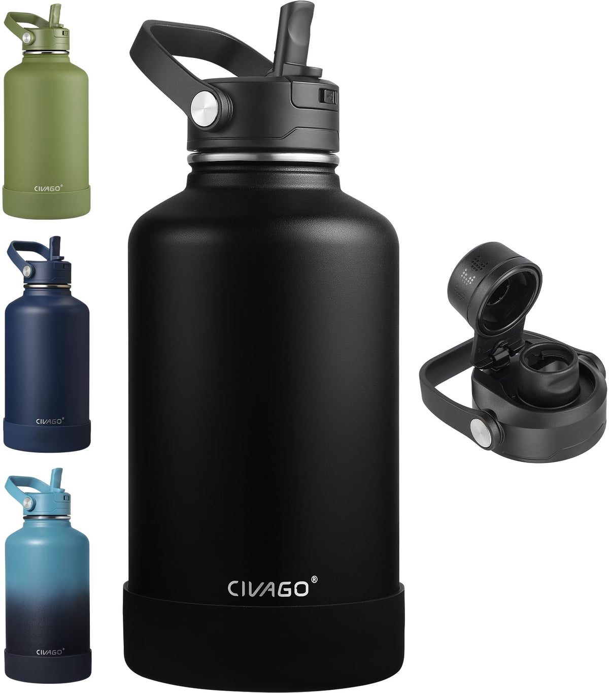 CIVAGO 24 oz Insulated Stainless Steel Water Bottle with Removable Straw
