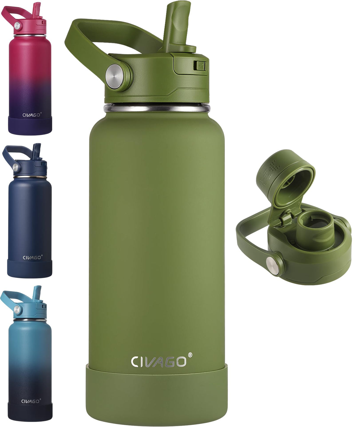 CIVAGO 24 oz Insulated Stainless Steel Water Bottle with Removable Straw