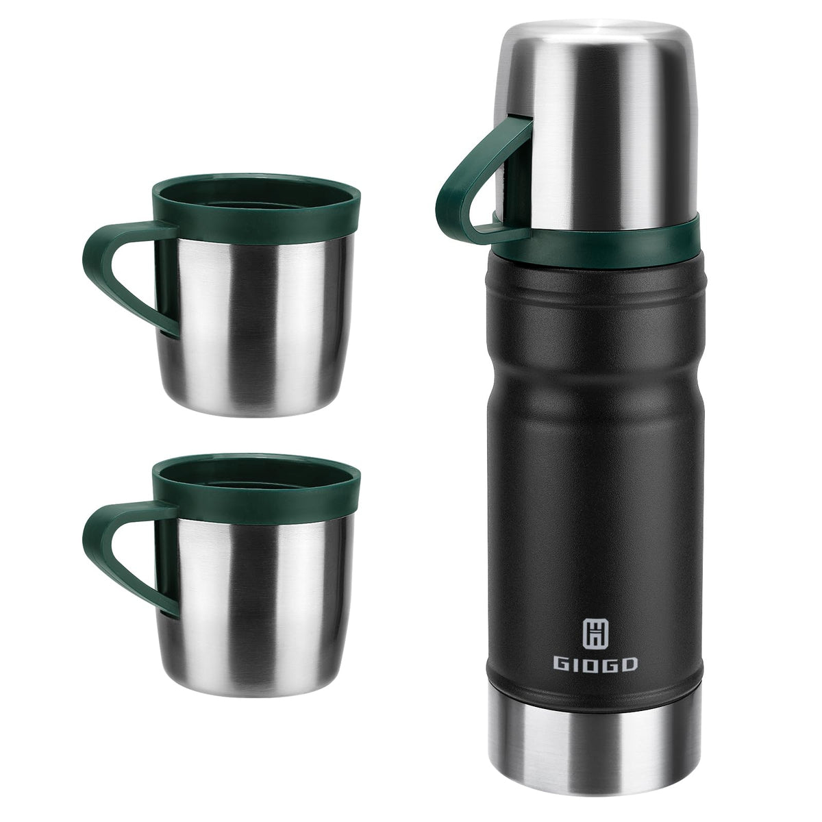 Vacuum Insulated Water Bottle Thermo Water Flask with Cup 680ml/23oz Stainless Steel Thermal Water Bottles Thermo for Hot and Cold Drinks Coffee Water(Black,Single)