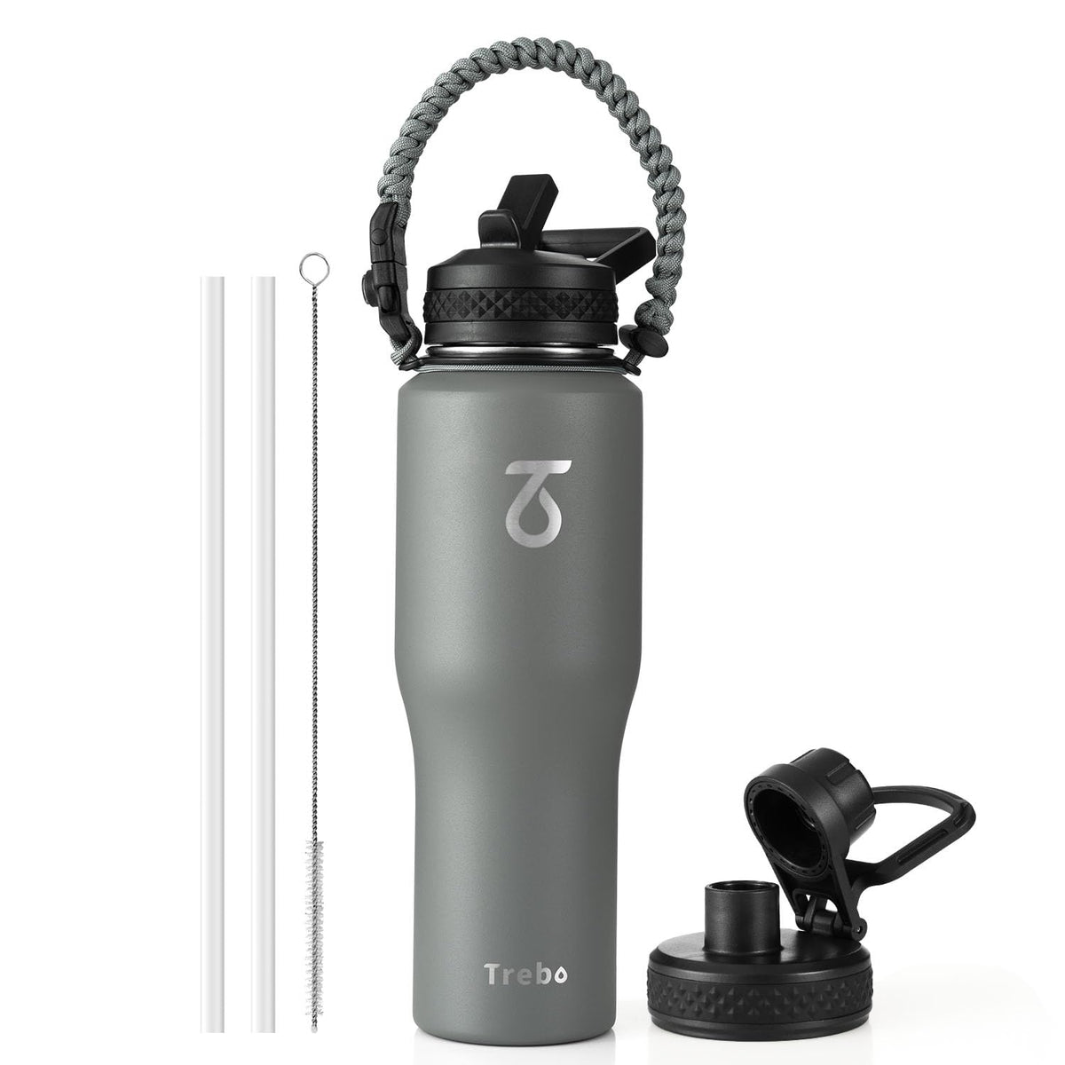 Trebo 40 oz Water Bottle Insulated Fit in Any Car Cup Holder with 2 Lids
