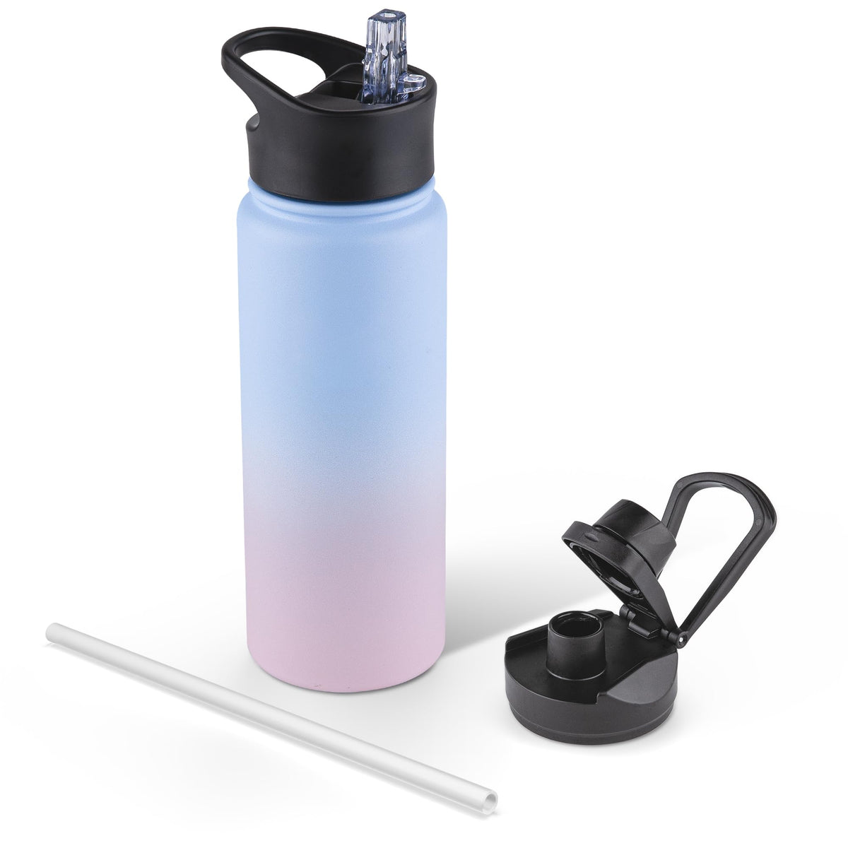 40 oz Insulated Water Bottle with Straw, Stainless Steel Sports Water Bottles with 2 Lids (Straw and Wide Mouth lid), Double Wall Vacuum, Leakproof, BPA-Free, Black