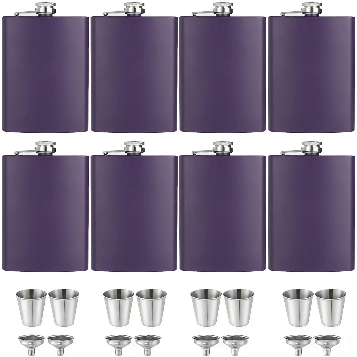 ROMORC 2 Pack Hip Flasks for Liquor Matte Black 8 Oz Stainless Steel Leak-proof Thin Flasks with 2pcs Funnels and Cups for Wedding Party, Groomsman, Bridesmaid, Gift (Black)