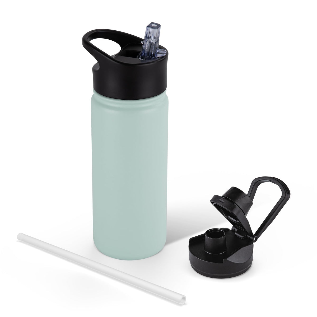 40 oz Insulated Water Bottle with Straw, Stainless Steel Sports Water Bottles with 2 Lids (Straw and Wide Mouth lid), Double Wall Vacuum, Leakproof, BPA-Free, Black