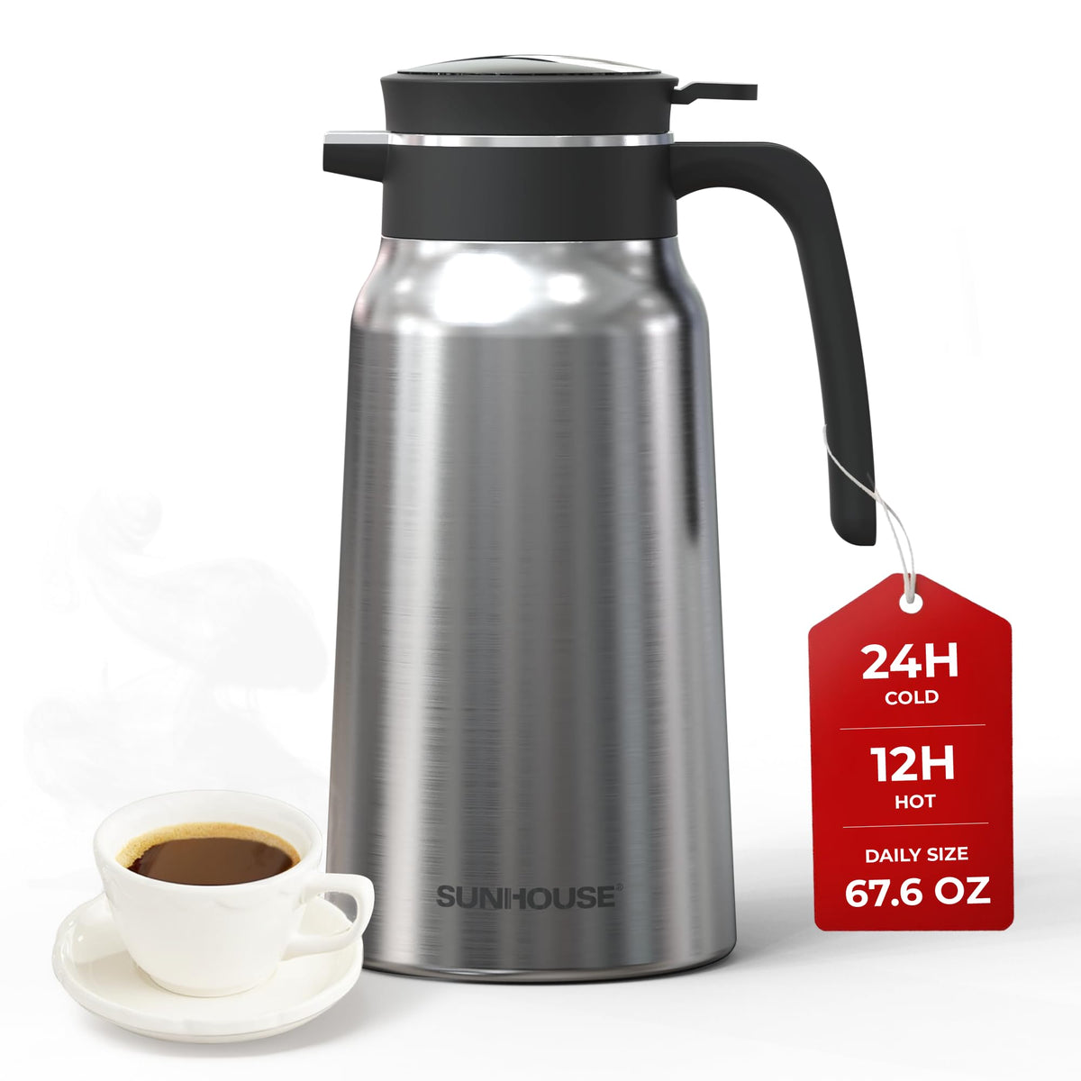 SUNHOUSE 34 Oz Thermal Coffee Carafe Insulated Stainless Steel Thermos