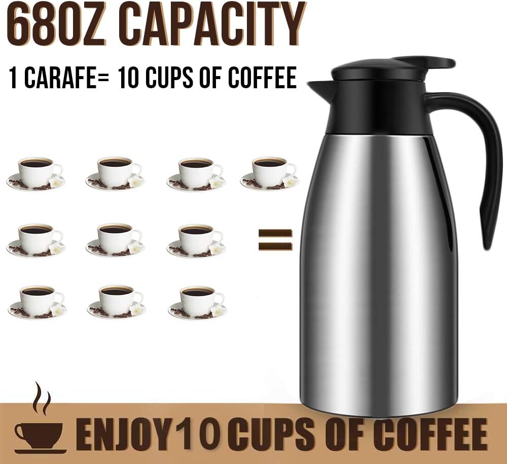 68oz Coffee Carafe Insulated, Airpot Thermal Coffee Carafes for Keeping Hot