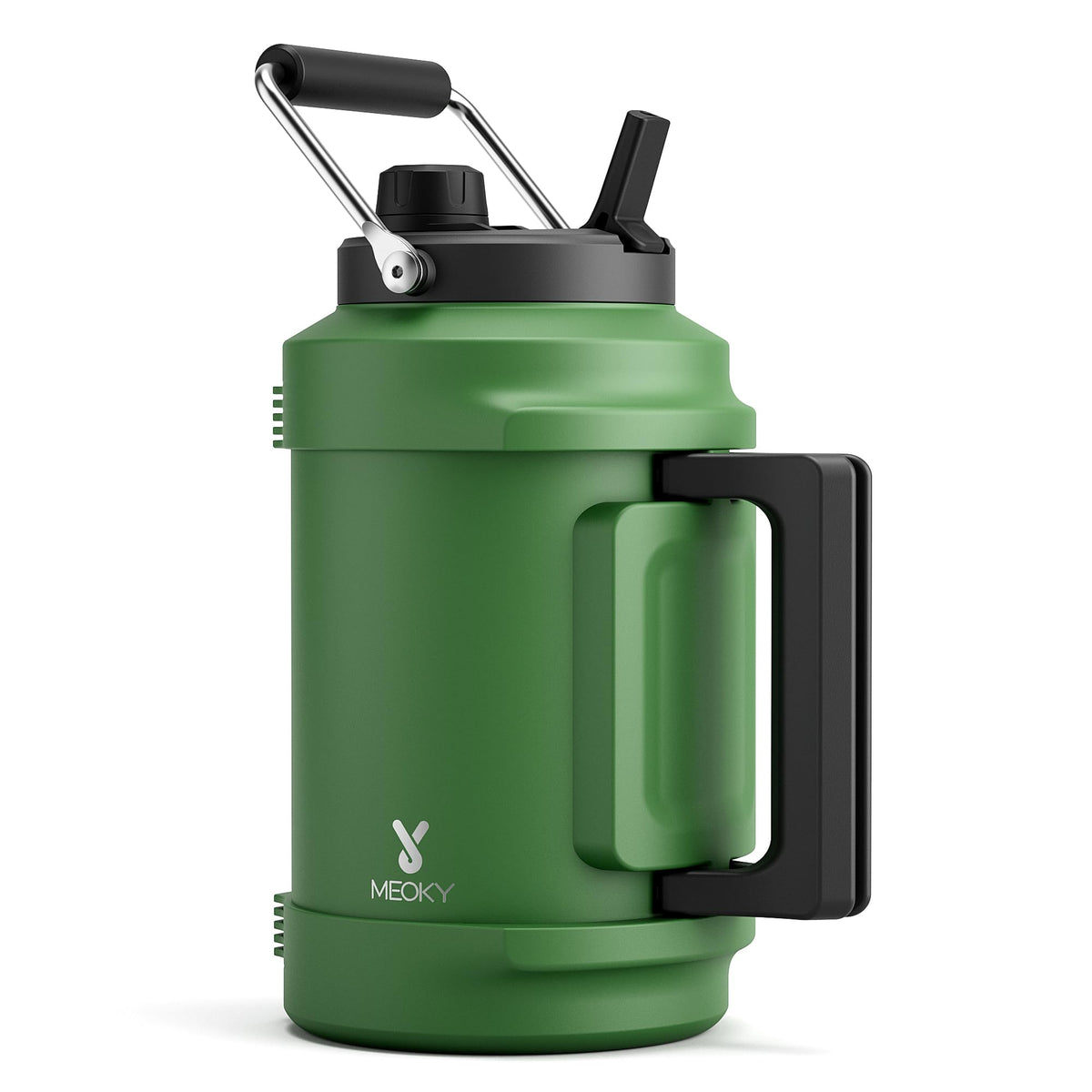 1 Gallon Insulated Water Bottle for Sports: Meoky 128 oz Triple Wall Vacuum Stainless Steel Water Jug - Top and Side Handles, Cold for 48 Hrs, 2-in-1 Straw and Spout Lid, Leak Proof for Hiking (Night)