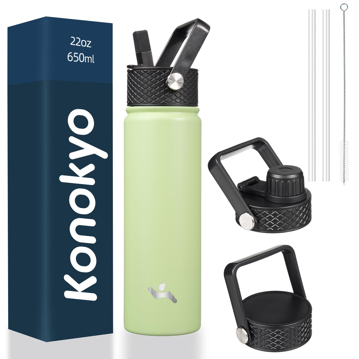Konokyo 22 oz Insulated Stainless Steel Water Bottle with Straw Lid