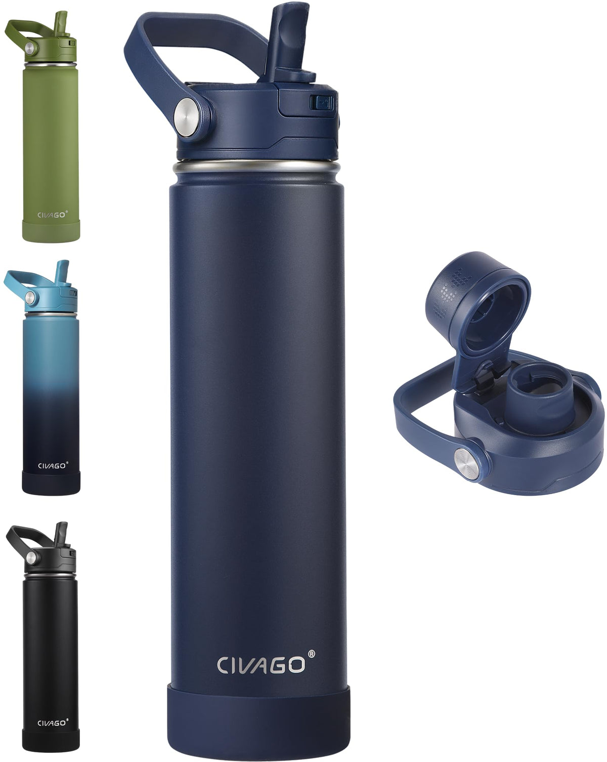 CIVAGO 24 oz Insulated Stainless Steel Water Bottle with Removable Straw