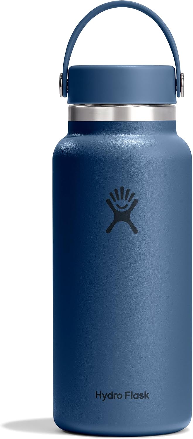 Hydro Flask Water Bottle - Insulated Stainless Steel - Wide Mouth Flex Lid, Non Spill, Leakproof and Refillable in 32 Oz Harbor Blue