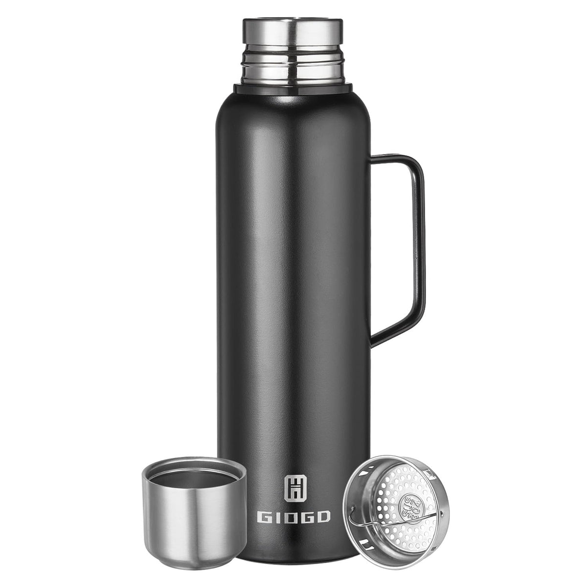 Insulated vacuum Thermo Bottle 500ml/16.9oz with cup Stainless steel coffee bottles for hot and cold drink water flask.(Silver,500ml)