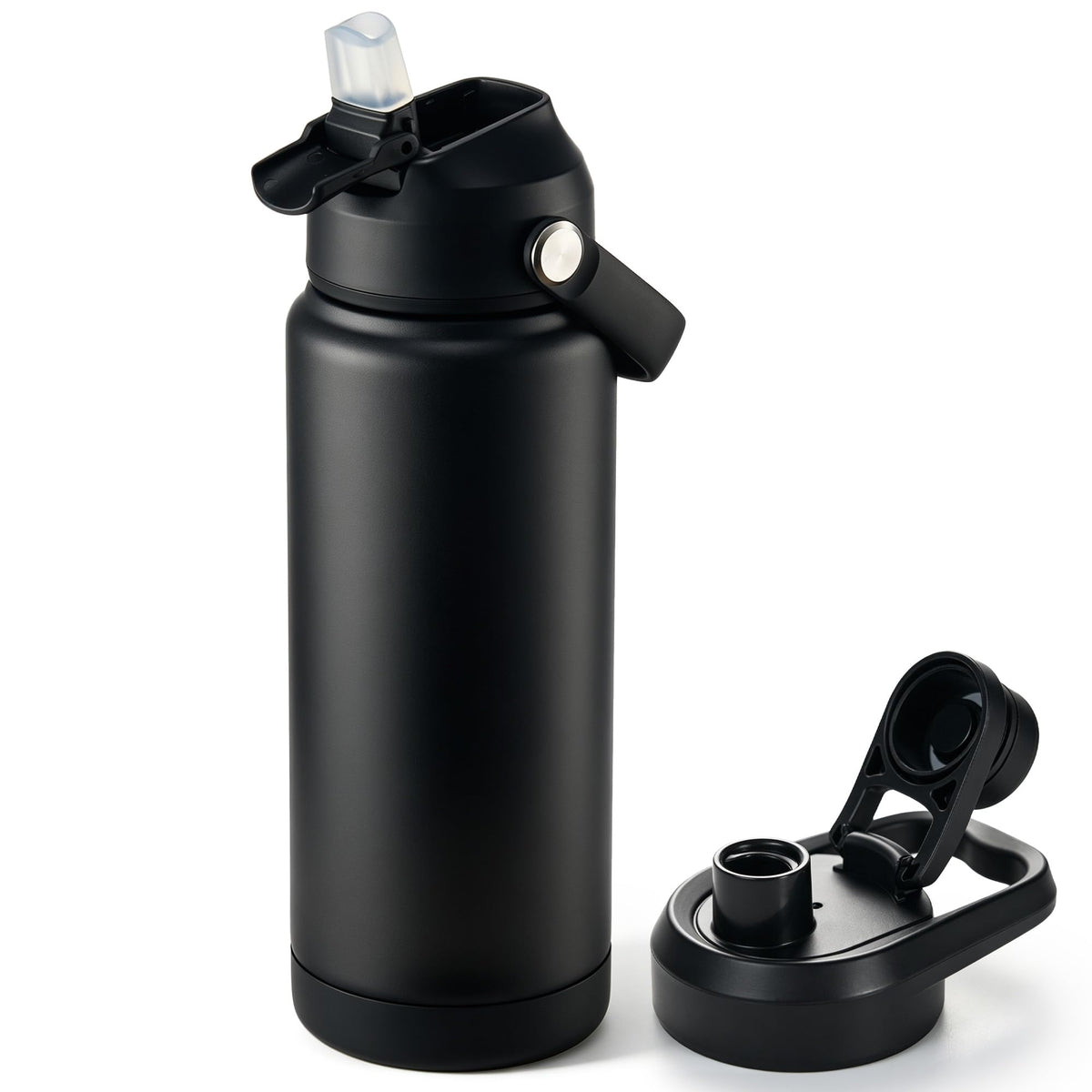 Fijinhom 18oz Insulated Stainless Steel Water Bottle, Wide Mouth Double Wall Vacuum, Silicone Straw, Sweat & Leak Proof, BPA Free Insulated Water Flask for Travel, Keep Cold 24h Hot 12h, Black