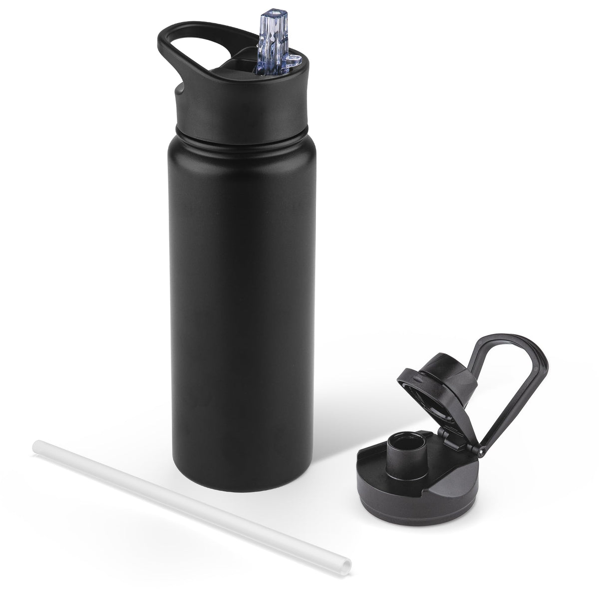 40 oz Insulated Water Bottle with Straw, Stainless Steel Sports Water Bottles with 2 Lids (Straw and Wide Mouth lid), Double Wall Vacuum, Leakproof, BPA-Free, Black