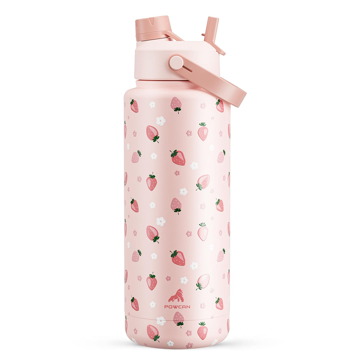 POWCAN 26 oz Insulated Water Bottle with 2-in-1 Straw and Spout Lid, Keep Cold 24H, Leak-Proof, Fits in Car Cup Holder, Stainless Steel Water Bottle for Sports, Travel, and School (Cotton Candy)
