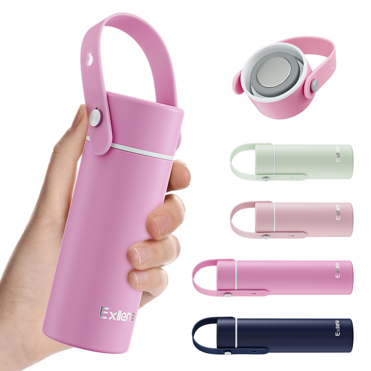 Exllena 【Upgraded】 Mini Insulated Water Bottle 6.8oz/200ml with Adjustable Silicone Handle– Small Flask for Hot & Cold Drinks, Leakproof, Ideal for Purse, Lunchbox...(Midnight Sapphire)