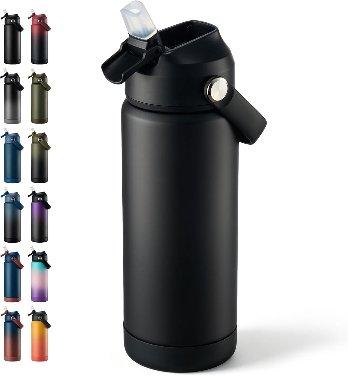 Fijinhom 18oz Insulated Stainless Steel Water Bottle, Wide Mouth Double Wall Vacuum, Silicone Straw, Sweat & Leak Proof, BPA Free Insulated Water Flask for Travel, Keep Cold 24h Hot 12h, Black