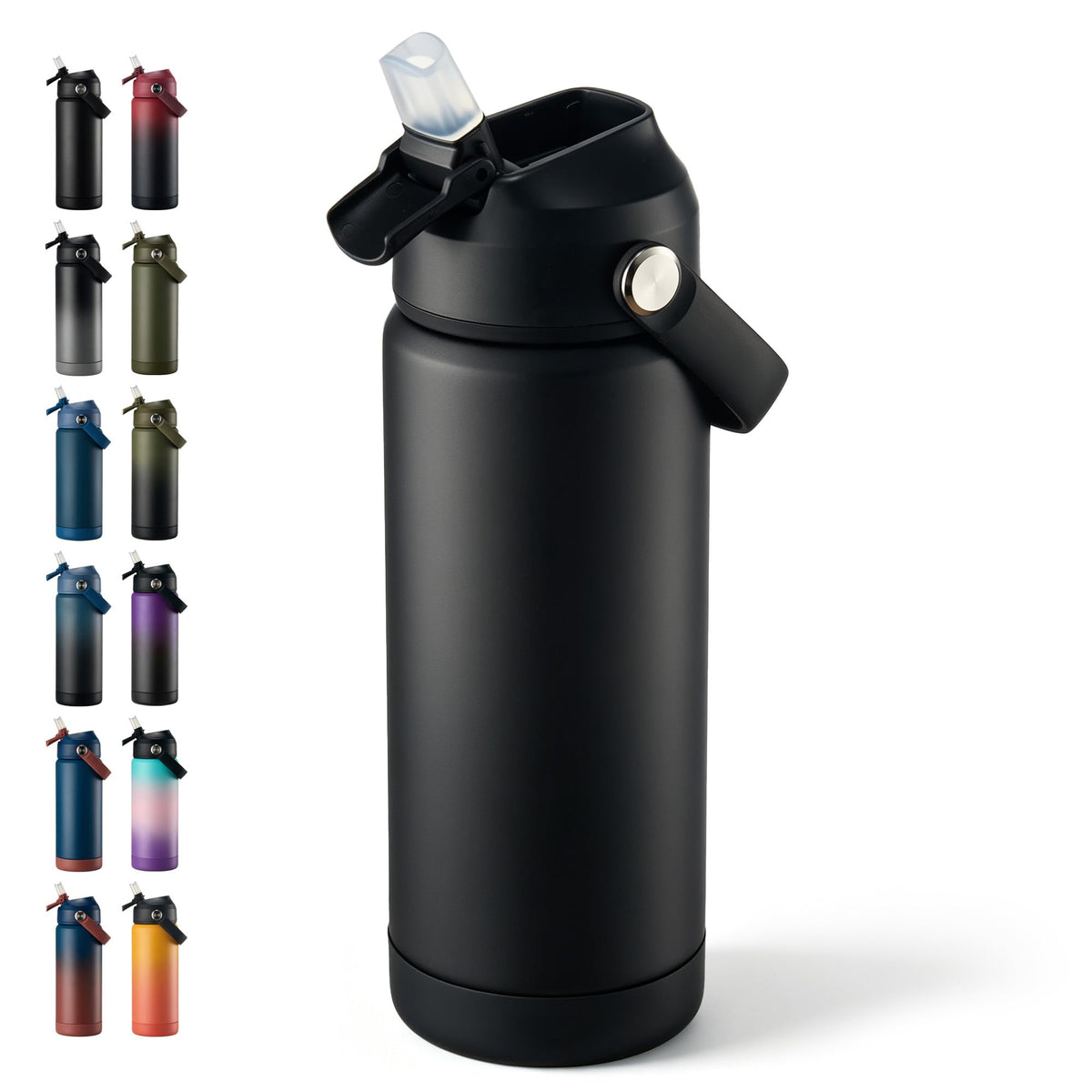 Fijinhom 24oz Insulated Stainless Steel Water Bottle, Wide Mouth Double Wall Vacuum, Silicone Straw, Sweat & Leak Proof, BPA Free Insulated Water Flask for Travel, Keep Cold 24h Hot 12h, Black