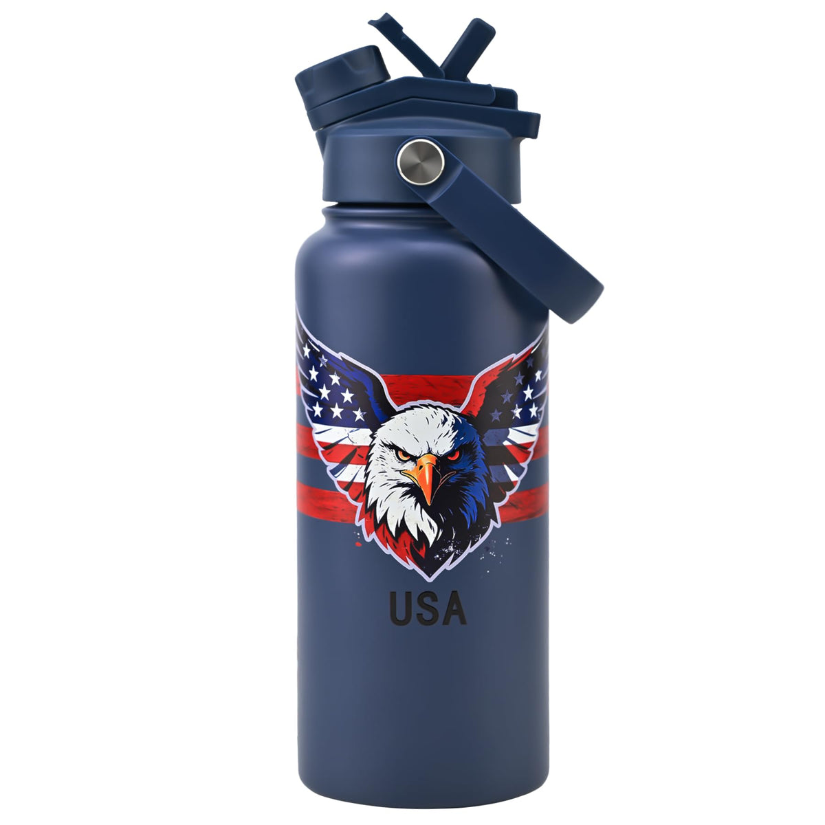 24 oz Insulated Water Bottle, 2-in-1 Lid, Straw & Spout with Protected, Leak Proof, Keep Cold 24H, Cup Holder Fit, Stainless Steel, Metal, Reusable, for Travel, Gym and School, 2 Lids, Midnight Black