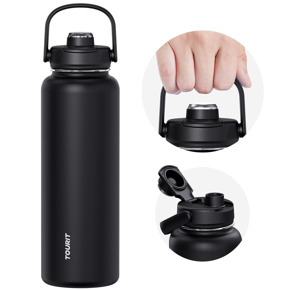 TOURIT 24 oz Insulated Stainless Steel Water Bottle, Obsidian
